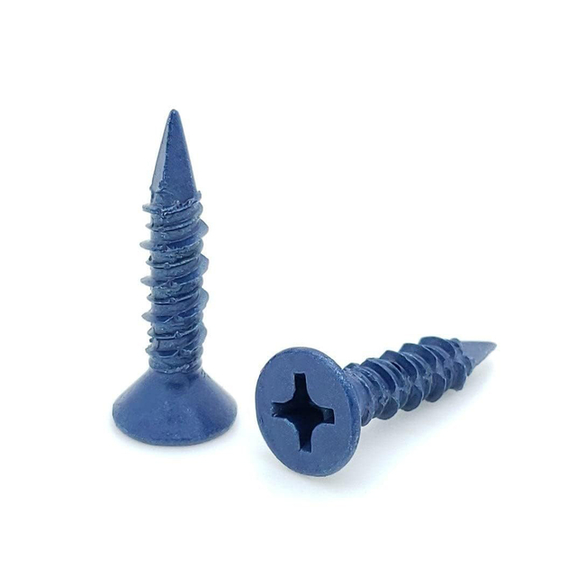 Бетонный винт Phillips с плоской головкой из низкоуглеродистой стали, синий полимер