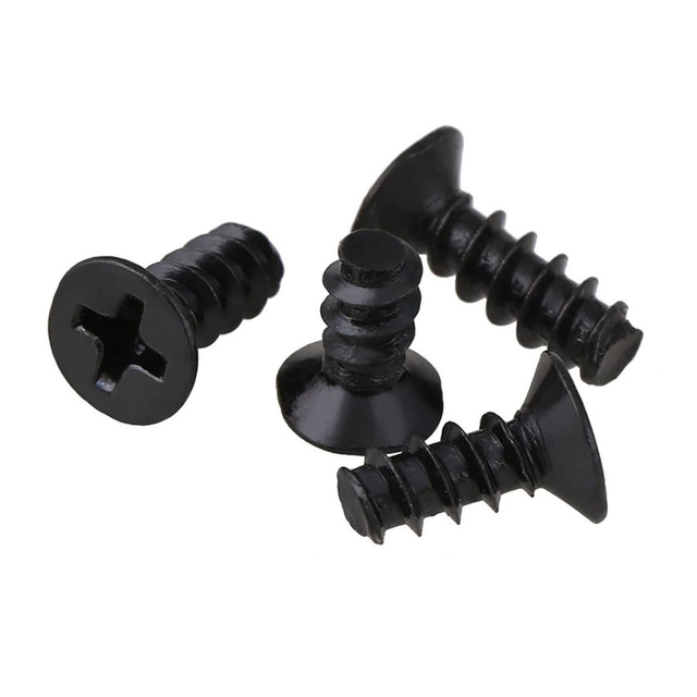 Черные саморезы с потайной головкой и плоским концом с крестообразным шлицем