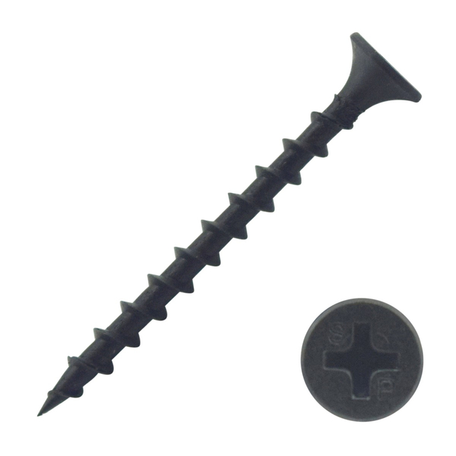 Шурупы для гипсокартона с черной фосфатной головкой Phillips и крупной резьбой